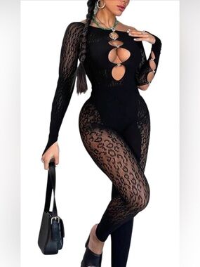 Sexy Black Lace Cutout Bodysuit Jumpsuit